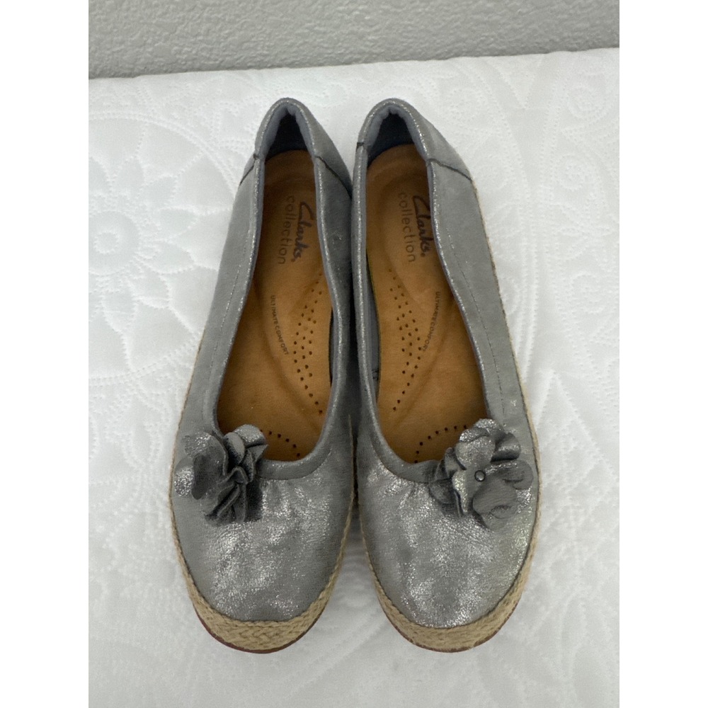 Clarks Eliana Jade Shimmer Flats Pewter Silver Slip On Comfort Shoes Size 8.5 - Picture 3 of 12
